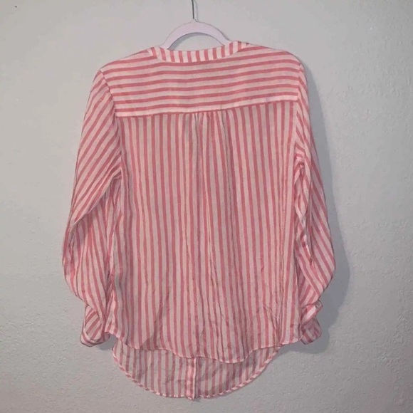 Zac & Rachel Pink and White Striped Button Down Tie Top Sz Medium - Picture 9 of 11